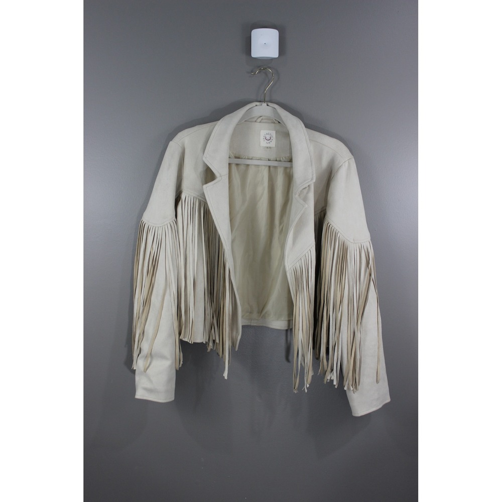 Fantastic Fawn Fringe Jacket Women Large Cream Great Western Faux Suede Boho L